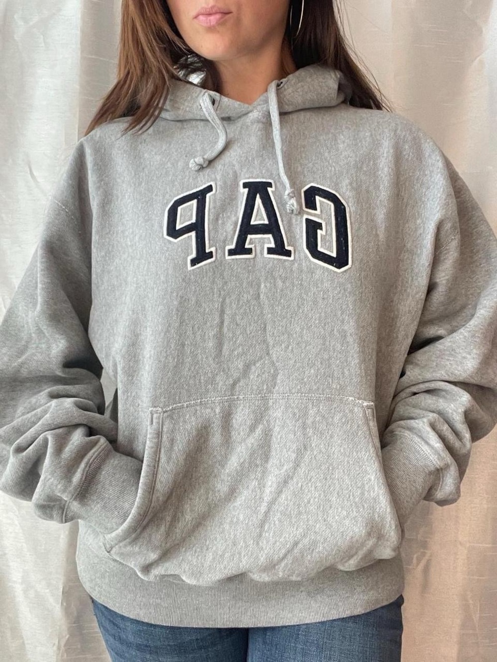 Gap Logo Hoodie Women's Small Gray Pullover Sweater Casual Baggy Streetwear Y2K